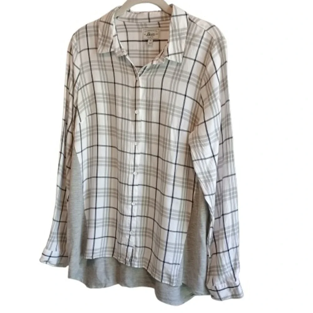 G.H. Bass & Co. Plaid Button Down Shirt Women's Gray White Long Sleeve - Picture 3 of 13